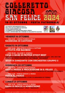 Colleretto Giacosa, dal 18 al 21 ottobre la Festa Patronale di San Felice