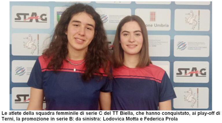 Tennistavolo Biella, la C femminile promossa nella serie superiore
