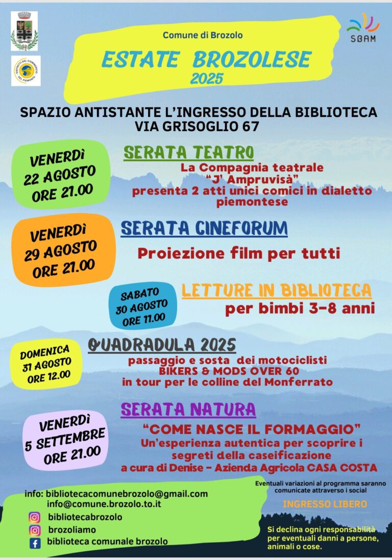 Brozolo, torna l’Estate Brozolese