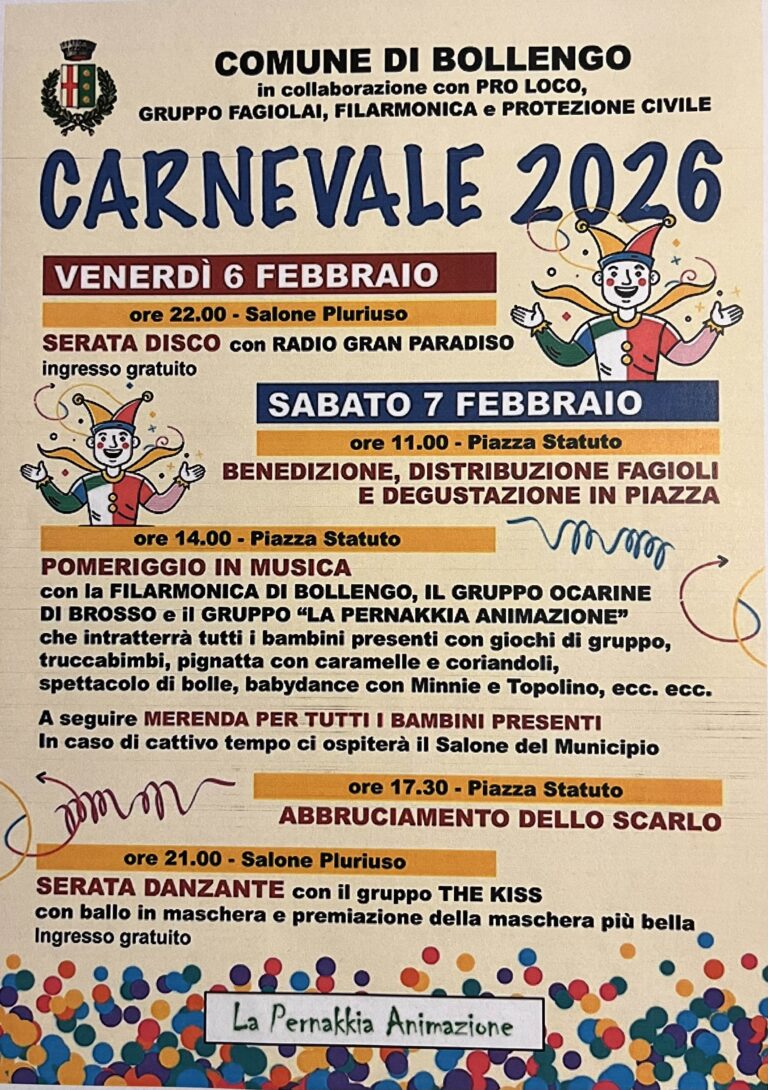 Bollengo, ecco il carnevale 2026