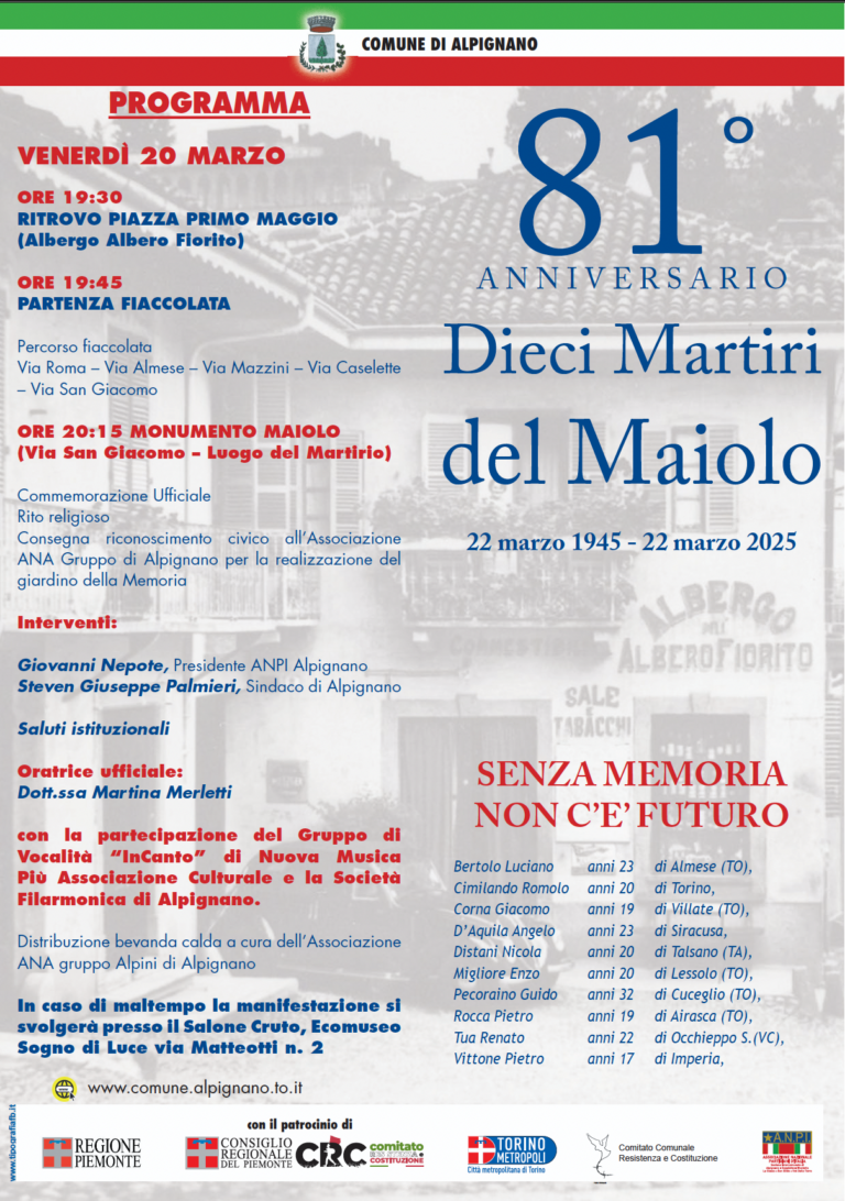 Alpignano, commemorazione dei Martiri del Maiolo