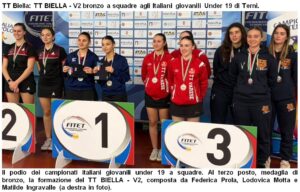 Tennistavolo Biella, V2 bronzo a squadre a Terni