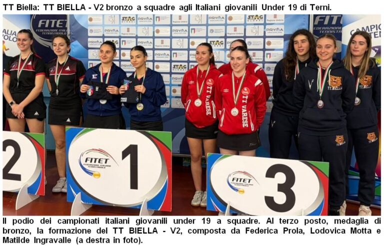 Tennistavolo Biella, V2 bronzo a squadre a Terni